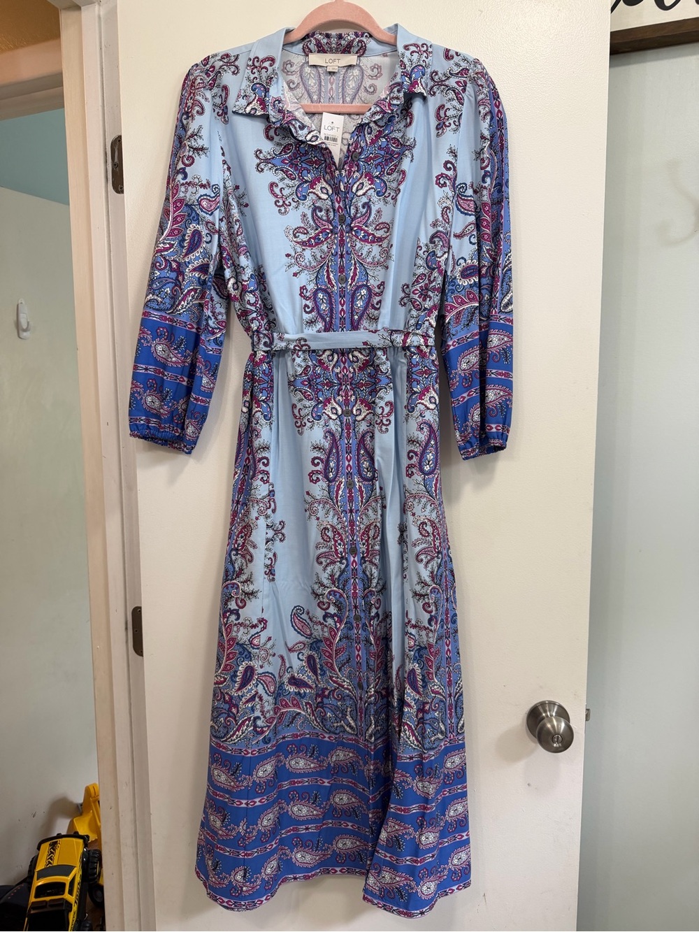 BNWT LOFT Light Blue Paisley Button Down Dress